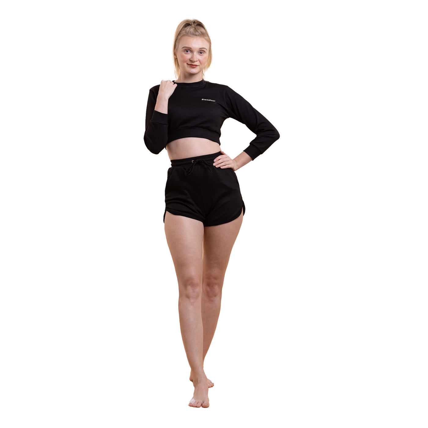 #Choose Your Set_DEEP BLACK SET - FULL SLEEVES CROP TOP & SHORTS