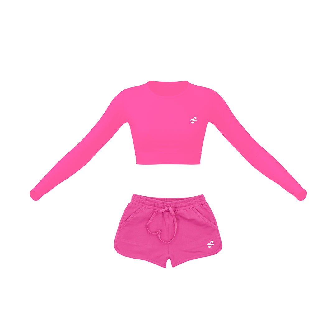 #Choose Your Set_HOT PINK SET - FULL SLEEVES CROP TOP & SHORTS